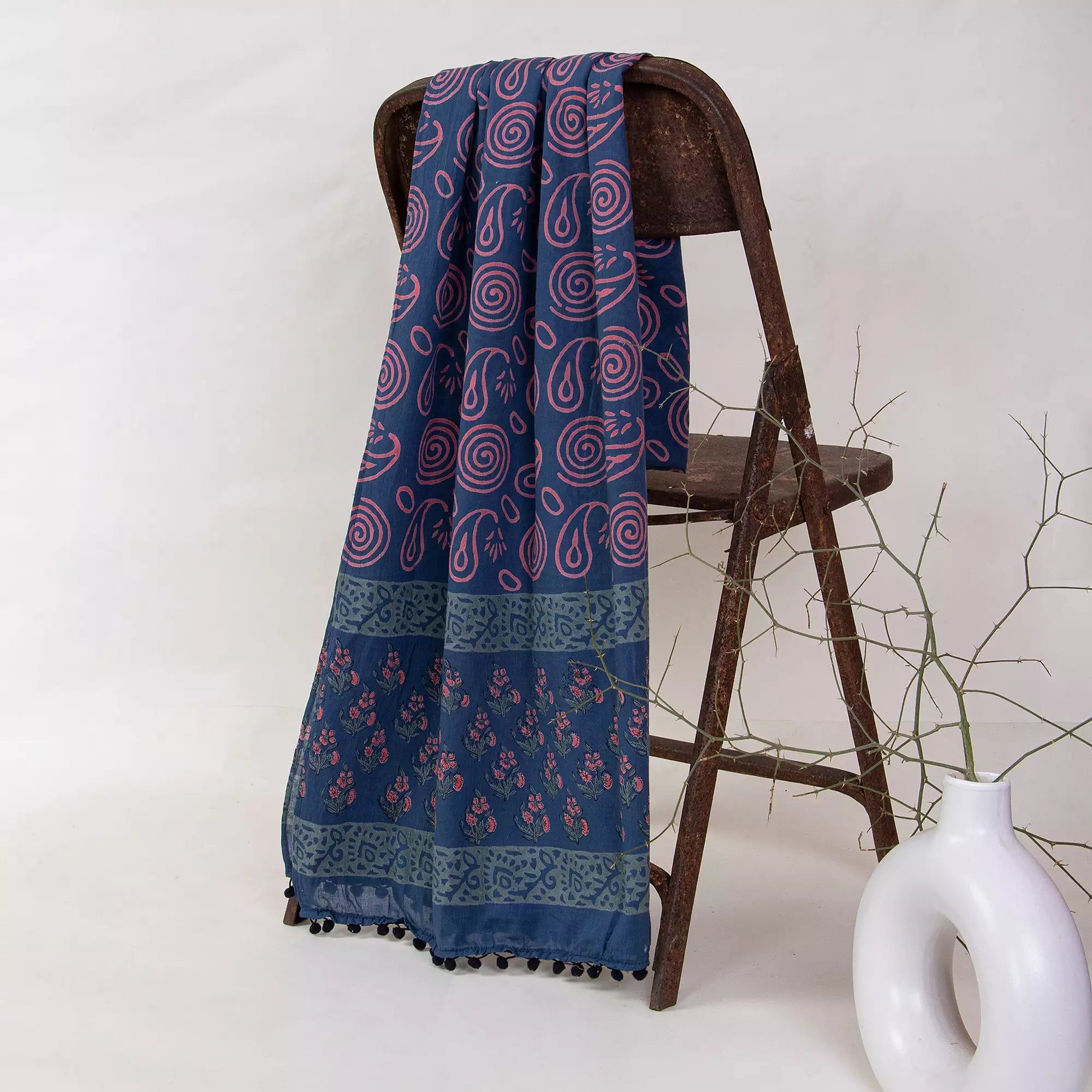 Premium Paisley Hand Block Printed Cotton Women,S Red Dupatta